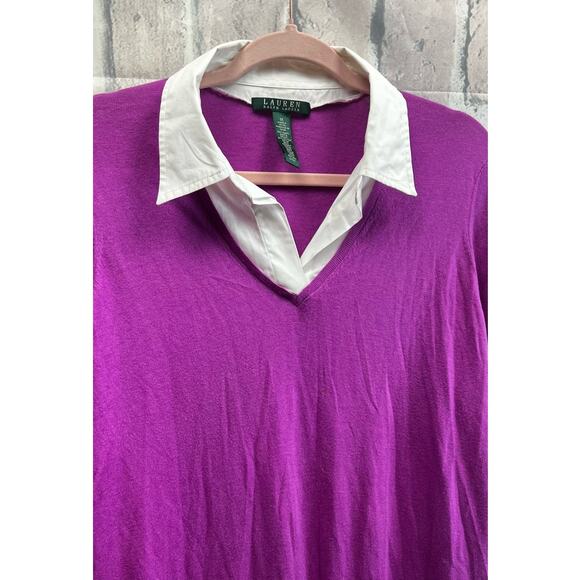 Lauren Ralph Lauren Women’s Layered Cotton V-Neck Collar Sweater Size 1X Purple - Picture 4 of 5